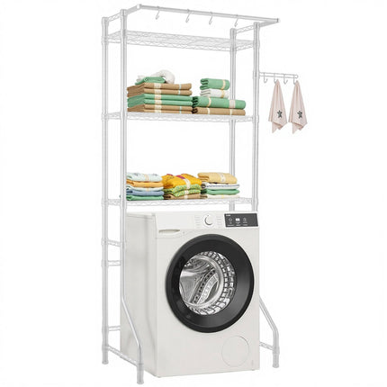 Over Washer Dryer Storage Shelf, 3-Tier with Rod Hooks