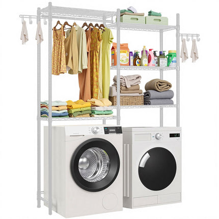 Over Washer Dryer Storage Shelf, 5-Tier, Rod and Hooks