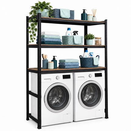 Over-Washer Rack, Heavy-Duty Industrial Design – Black/Brown, Adjustable Shelves