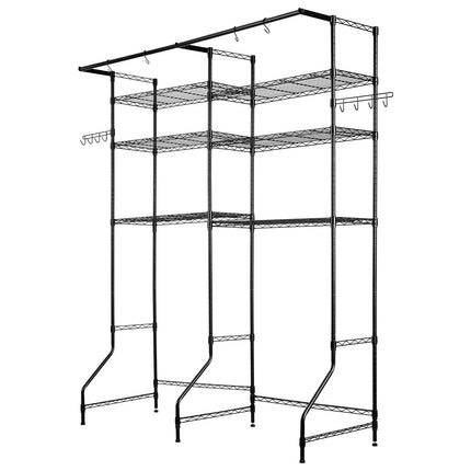Over Washer and Dryer Shelf, 6-Tier Rack With Rod, Hooks