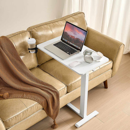 Overbed Table, Height-Adjustable Rolling Laptop Desk, Cup Holder