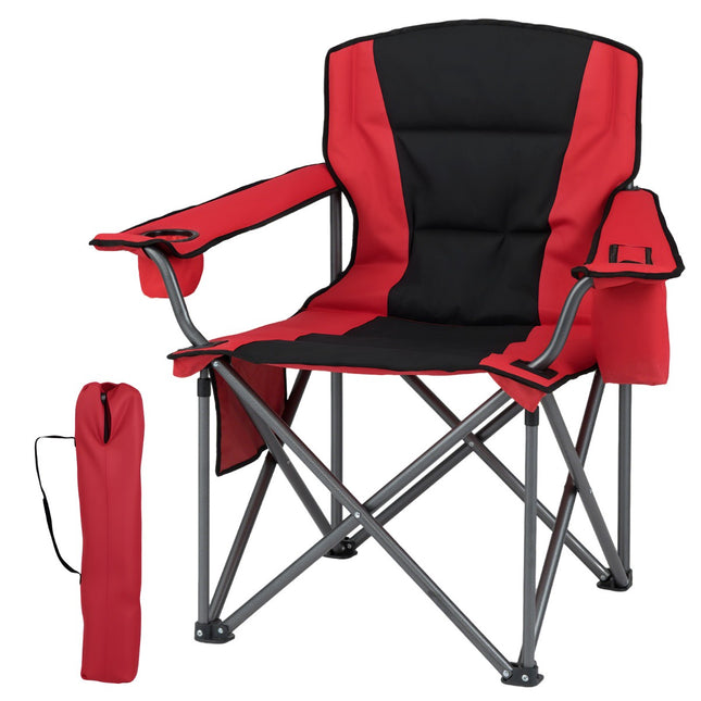 Scaun de camping supradimensionat – Husă frigorifică, suport pentru pahare, roșu