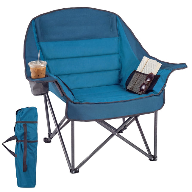 Scaun de camping supradimensionat cu suport pentru pahare – albastru, capacitate 225 kg