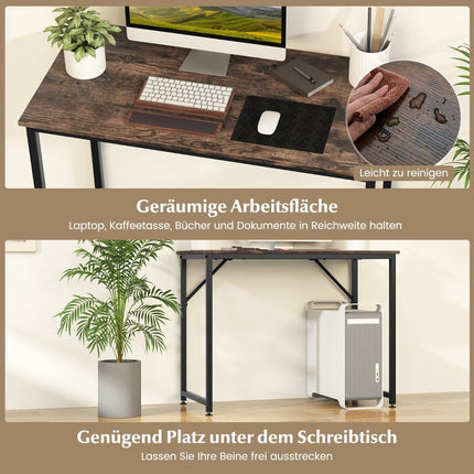Masa PC cu suporturi reglabile pentru picioare, birou compact pentru computer, 100 x 50 x 77 cm, maro