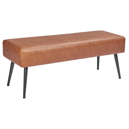 PU Leather Storage Bench, 43 Inch, Metal Legs, Brown