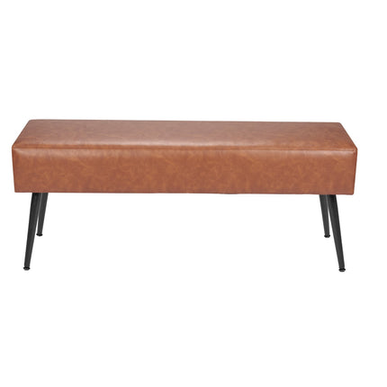 PU Leather Storage Bench, 43 Inch, Metal Legs, Brown