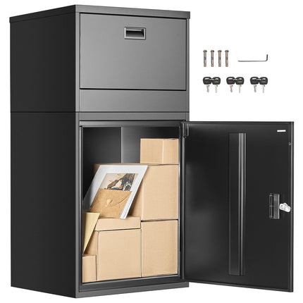 Package Delivery Drop Box With Lock, Steel, 38.6 In, Black