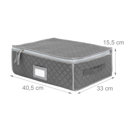 Padded Cup Storage Boxes with Dividers, Set of 2, Grey, 15.5 x 40.5 x 33 cm