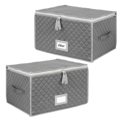 Padded Glass Storage Boxes with Dividers, Set of 2, Grey, 25.5 x 40.5 x 33 cm