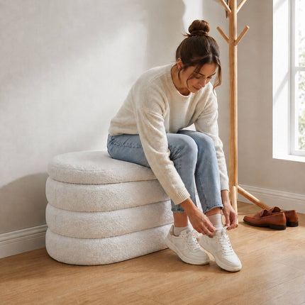 Padded Storage Bench with MDF Frame and Polyester Cover, White