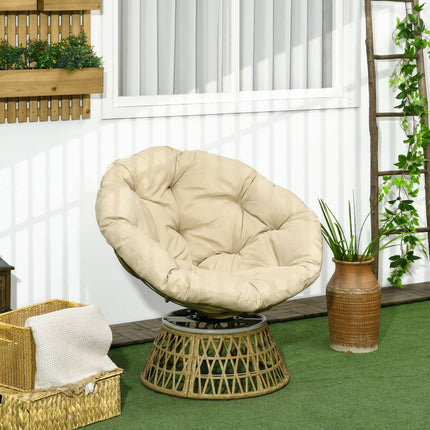 Rattan Rattan Papasan Chair with Cushion - Khaki, 360° adjustable