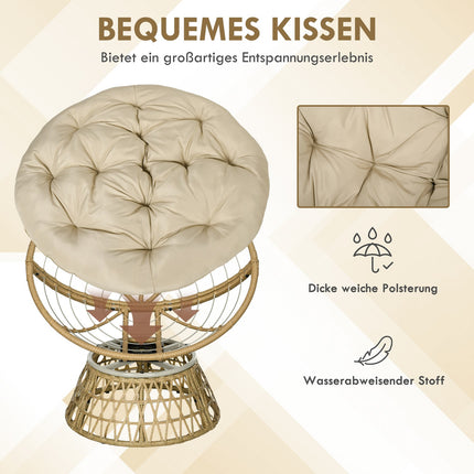 Rattan Rattan Papasan Chair with Cushion - Khaki, 360° adjustable