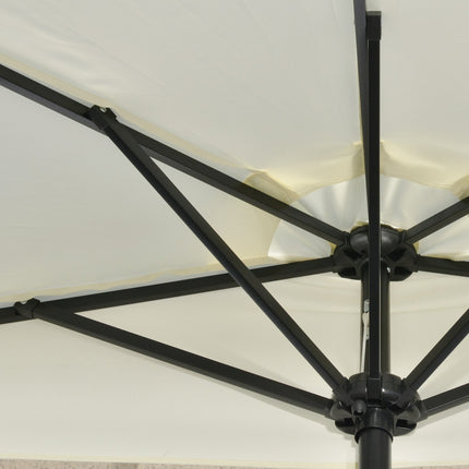 Half umbrella with LED lights, hand crank, solar panel, beige