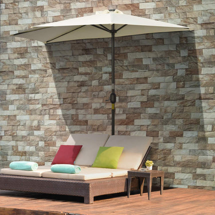 Half umbrella with LED lights, hand crank, solar panel, beige