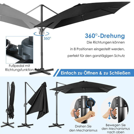 Umbrelă de soare 300 x 300 cm umbrelă pătrată cantilever cu manivelă neagră