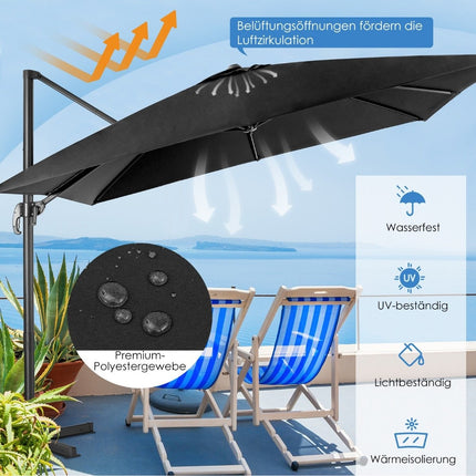 Umbrelă de soare 300 x 300 cm umbrelă pătrată cantilever cu manivelă neagră