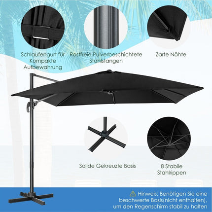 Umbrelă de soare 300 x 300 cm umbrelă pătrată cantilever cu manivelă neagră