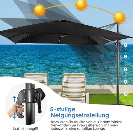 Umbrelă de soare 300 x 300 cm umbrelă pătrată cantilever cu manivelă neagră