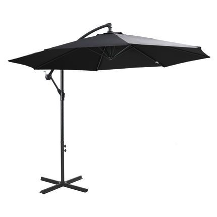 Umbrelă de soare Cantilever Umbrelă de soare cu manivela, cadru de oțel și țesătură din poliester, negru, Ø3X2,5M