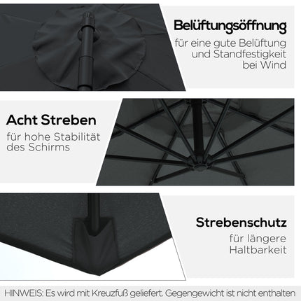 Umbrelă de soare Cantilever Umbrelă de soare cu manivela, cadru de oțel și țesătură din poliester, negru, Ø3X2,5M