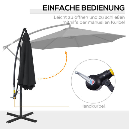 Umbrelă de soare Cantilever Umbrelă de soare cu manivela, cadru de oțel și țesătură din poliester, negru, Ø3X2,5M