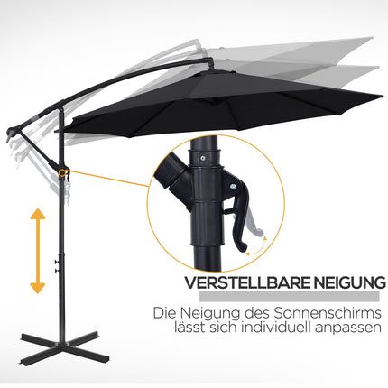 Umbrelă de soare Cantilever Umbrelă de soare cu manivela, cadru de oțel și țesătură din poliester, negru, Ø3X2,5M