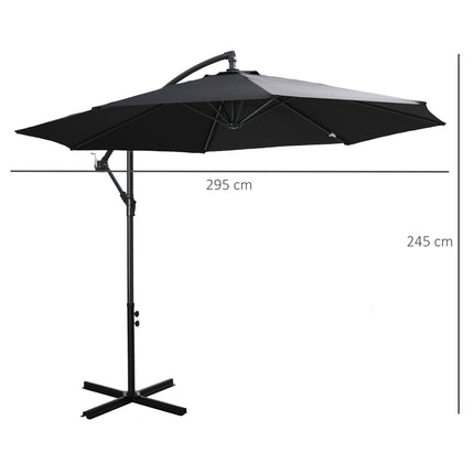 Umbrelă de soare Cantilever Umbrelă de soare cu manivela, cadru de oțel și țesătură din poliester, negru, Ø3X2,5M