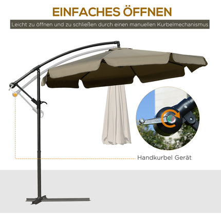 Umbrelă de soare în consolă cu volane cu manivelă Diametru 2,65 X 2,65 H M Umbrelă de grădină Protecție solară grădină balcon cafea