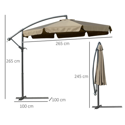 Umbrelă de soare în consolă cu volane cu manivelă Diametru 2,65 X 2,65 H M Umbrelă de grădină Protecție solară grădină balcon cafea