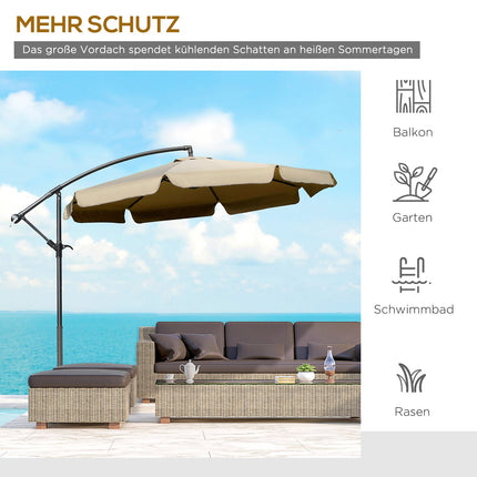 Umbrelă de soare în consolă cu volane cu manivelă Diametru 2,65 X 2,65 H M Umbrelă de grădină Protecție solară grădină balcon cafea