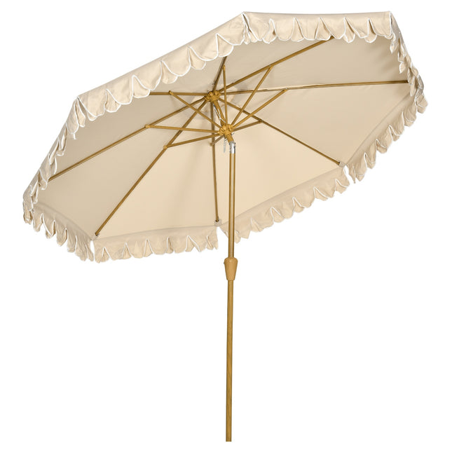 Beach umbrella 265 Cm, fringe design, adjustable tilt, khaki