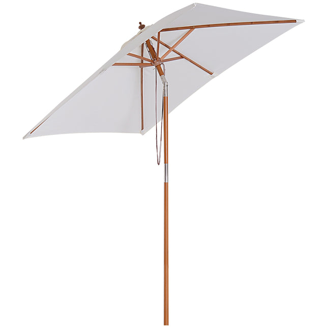 Umbrelă de soare pliabilă de grădină din lemn de brad, reglabilă pe 3 niveluri, alb crem, 200X150X230Cm