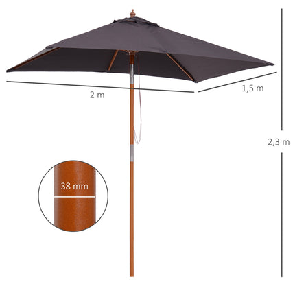 Umbrelă de soare pliabilă de grădină din lemn de brad, reglabilă la 3 niveluri, gri închis, 200X150X230Cm
