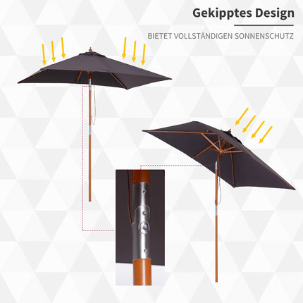 Umbrelă de soare pliabilă de grădină din lemn de brad, reglabilă la 3 niveluri, gri închis, 200X150X230Cm