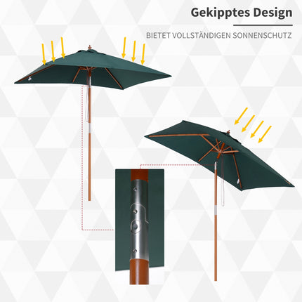 Umbrelă de grădină pliabilă din lemn de brad, reglabilă pe 3 nivele, verde, 200X150X230Cm