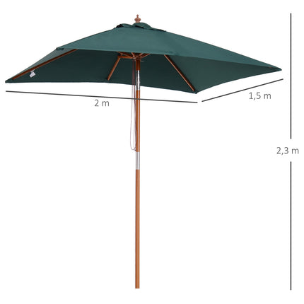 Umbrelă de grădină pliabilă din lemn de brad, reglabilă pe 3 nivele, verde, 200X150X230Cm