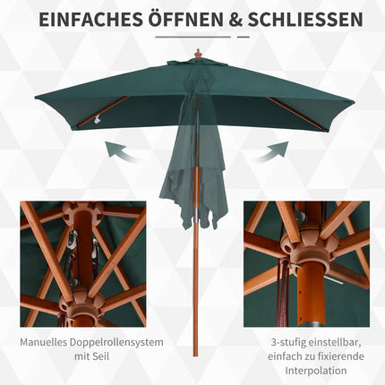 Umbrelă de grădină pliabilă din lemn de brad, reglabilă pe 3 nivele, verde, 200X150X230Cm