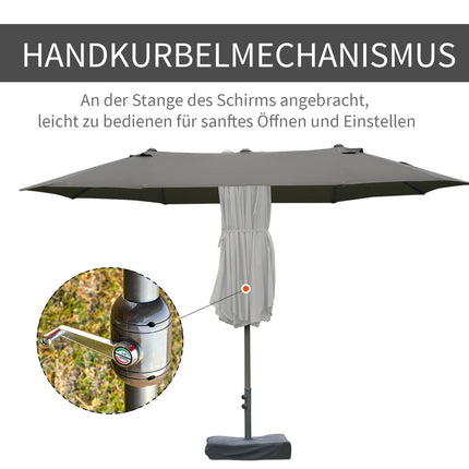 Dark gray oval patio umbrella with stand, 460 x 270 cm