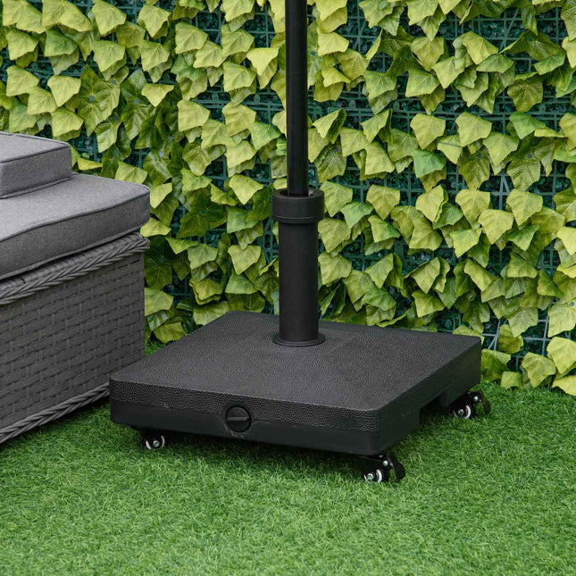 Suport de umbrelă cu rolă, se poate umple până la 20 kg, pentru stâlpi de umbrelă 38/48 mm, pentru grădină, terasă, balcon, negru, 45 X 45 Cm