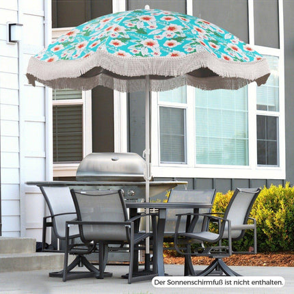 Umbrelă de plajă cu franjuri UPF 50+ umbrelă de terasa pliabilă la 30° cu vârf la sol