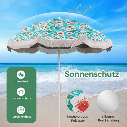 Umbrelă de plajă cu franjuri UPF 50+ umbrelă de terasa pliabilă la 30° cu vârf la sol