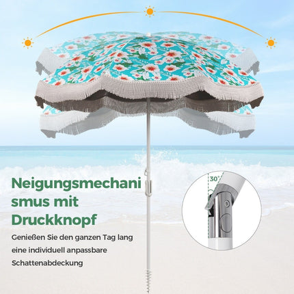 Umbrelă de plajă cu franjuri UPF 50+ umbrelă de terasa pliabilă la 30° cu vârf la sol