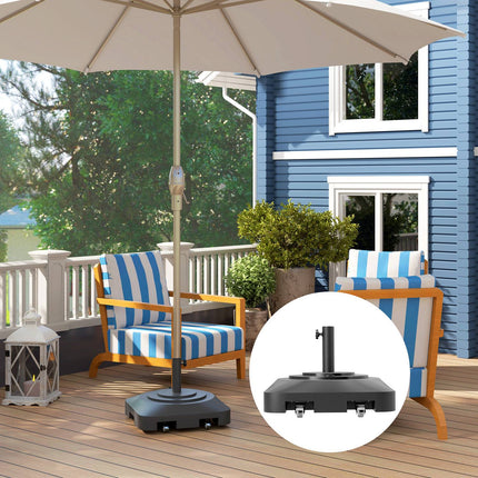 Parasol stand with wheels - square, 25 kg, black