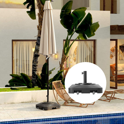Parasol stand with wheels - square, 25 kg, black