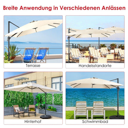 Umbrela de soare cu 3 setari de inclinare pentru gradini, terase, cafenele, 300 x 300 x 273 cm, bej