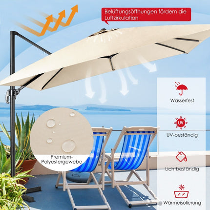 Umbrela de soare cu 3 setari de inclinare pentru gradini, terase, cafenele, 300 x 300 x 273 cm, bej