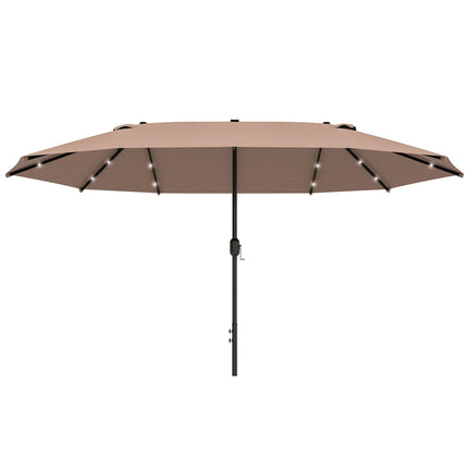 Umbrelă de soare cu LED dublă umbrelă de soare 440 x 260 cm umbrelă de grădină umbrelă de terasă mare ovală cu manivelă și cadru metalic kaki
