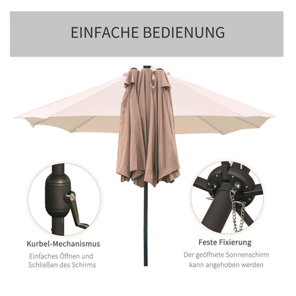 Umbrelă de soare cu LED dublă umbrelă de soare 440 x 260 cm umbrelă de grădină umbrelă de terasă mare ovală cu manivelă și cadru metalic kaki