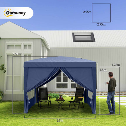 Party Gazebo 3 x 3 m with 4 Side Walls and Windows, UV Protection, Blue