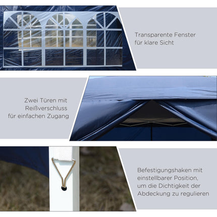 Party Gazebo 3 x 3 m with 4 Side Walls and Windows, UV Protection, Blue